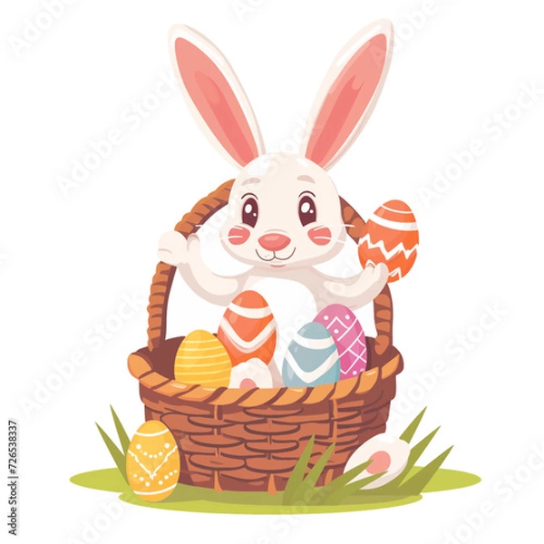 Fototapeta Easter Bunny with basket full of easter eggs