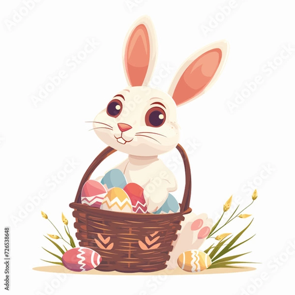 Fototapeta Easter Bunny with basket full of easter eggs