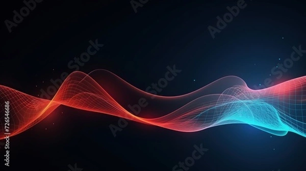 Fototapeta Advanced wave drawing. Abstract Neon Light, abstract color background, nightclub empty room interior, Technology. Harmony