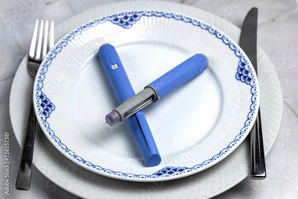 Obraz Ozempic Insulin injection pen or insulin cartridge pen for diabetics on a white plate.