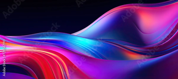 Fototapeta Abstract fluid iridescent holographic curved wave in motion colorful gradient design on black background