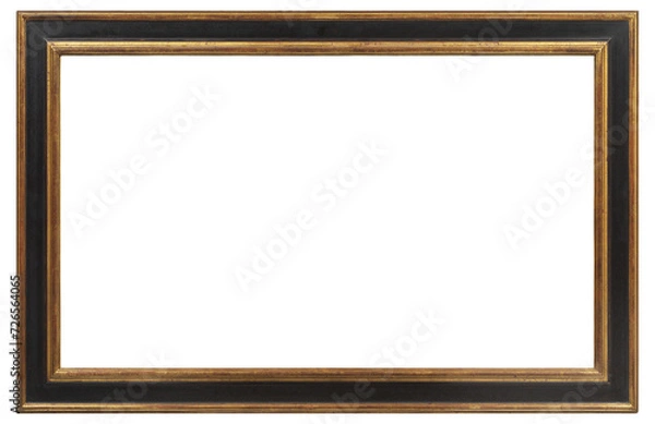 Fototapeta Gold picture frame with black insert on a transparent background, in PNG format.