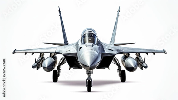Fototapeta Front view Fighter jet plane. isolated on white background