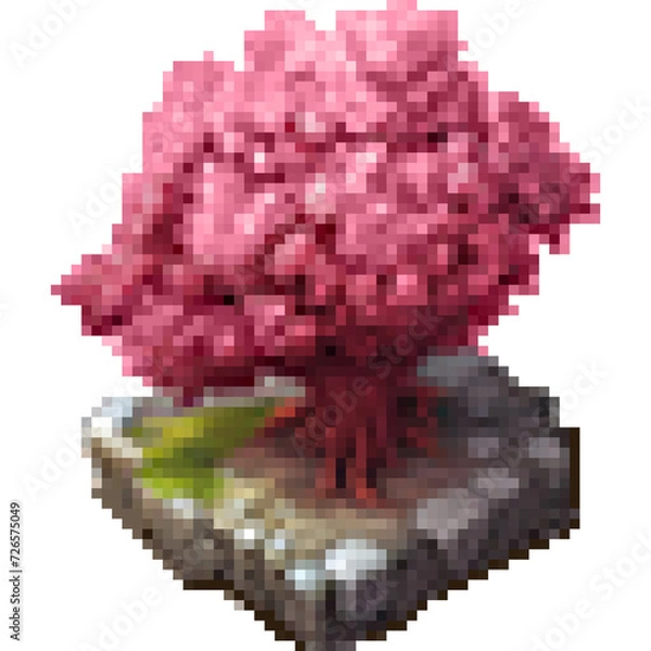 Fototapeta Pink Cherry Tree Isometric Pixel Art
