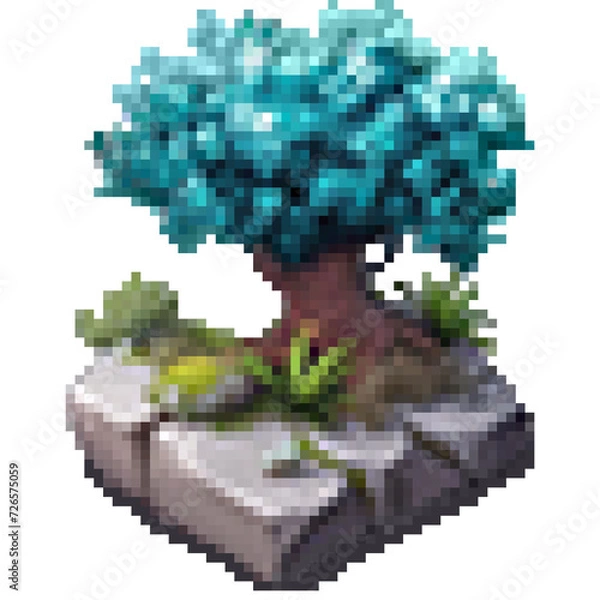 Fototapeta Teal colored tree Isometric Pixel Art