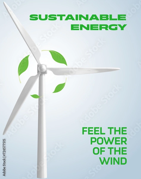 Obraz poster of wind turbine with green leaves