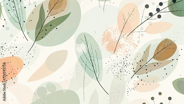 Fototapeta luxury pattern of leaves and branches in green, pink, and brown colors in light green color background 