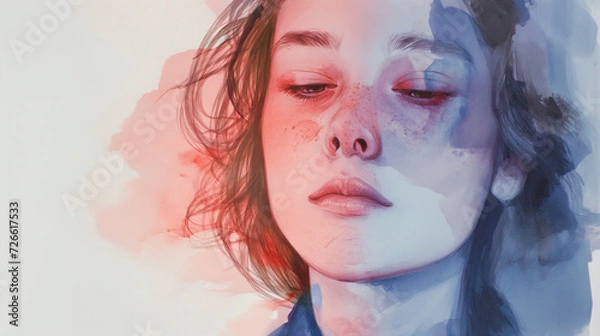 Fototapeta portrait of a girl with hair, A realistic illustration of with a watercolor effect, a soft brush, and a pastel palette