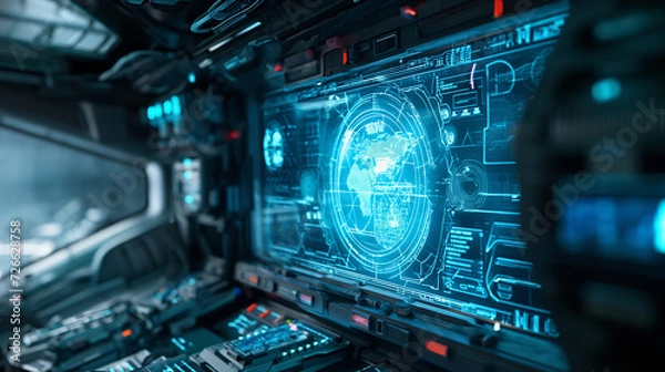 Fototapeta A futuristic concept art with a sci-fi vibe, a metallic shine, and a holographic interface