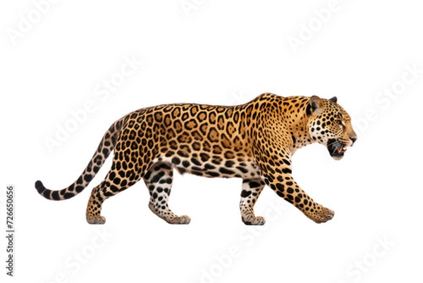 Obraz single leopard isolated on white transparent background.