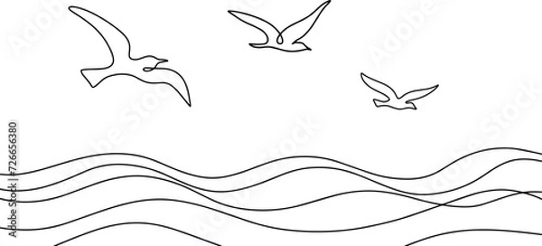 Obraz Sea. Seagulls. One line