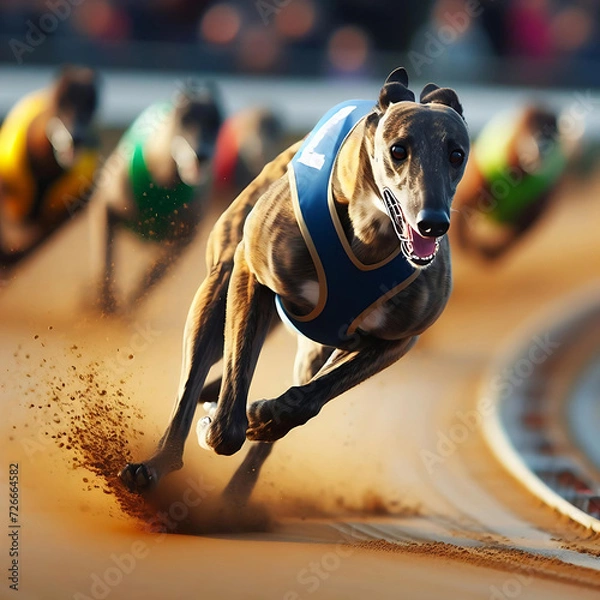 Obraz A greyhound dog racing on a track.