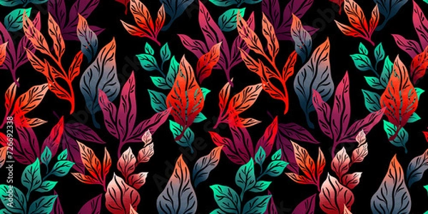 Fototapeta Stylized abstract seamless pattern with leaves and branches for fabric design, packaging and wallpaper.