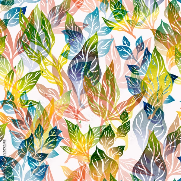 Fototapeta Stylized abstract seamless pattern with leaves and branches for fabric design, packaging and wallpaper.