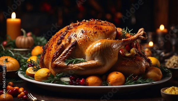 Fototapeta roasted duck with apples , roasted duck with vegetables ,roasted chicken with vegetables, 