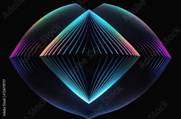 Fototapeta Multicolored abstract 3d shape on black background. Technology futuristic background. Trendy holographic colors. Pastel colors.