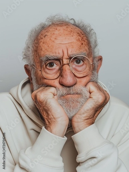 Fototapeta Elderly Man with Confused Expression, Question.