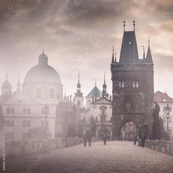 Fototapeta Charles Bridge misty morning, Prague