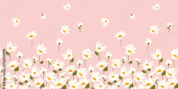 Fototapeta Abstract floral seamless border with chamomile. Trendy hand drawn textures. Modern abstract design for,paper, cover, fabric and other