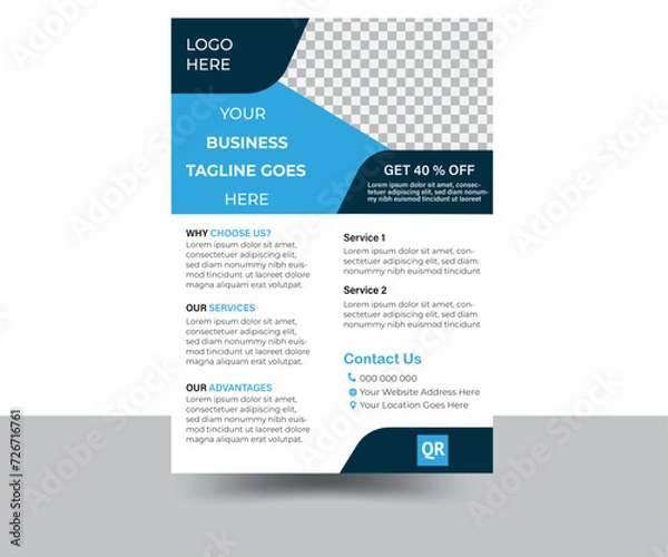 Fototapeta 

Business flyer, brochure design, magazine or flier mockup in blue & black colors,flyer in A4 size.	
