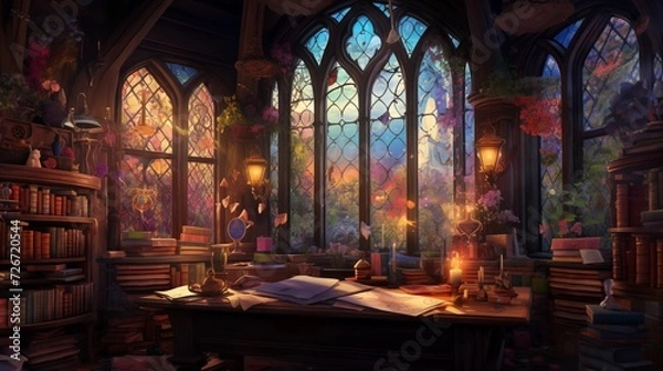 Obraz alchemist's cottage in a fantasy world, generative AI