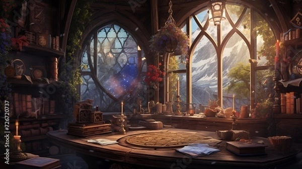 Obraz alchemist's cottage in a fantasy world, generative AI