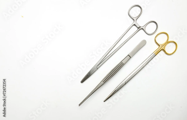 Obraz Surgical scissor forceps and needle holder on white background