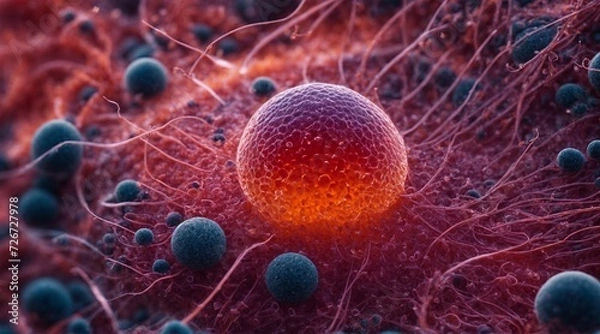Obraz Microscopic close-up of cell inflammation. Generative AI.