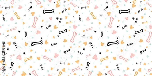 Obraz Dog bones seamless pattern. Bone and traces of puppy paws repetitive texture. Doggy endless background. Vector illustration