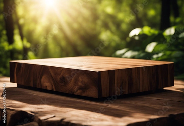 Fototapeta Top desk with blur natural bokeh background, wooden table generated by AI