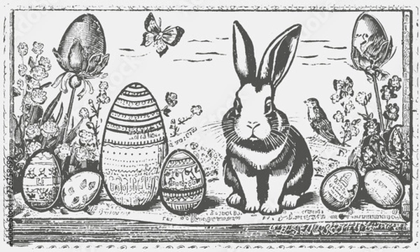 Obraz Black and White Vector Easter Bunny Cartoon
