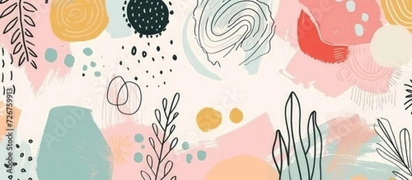 Fototapeta Illustration modern trendy contemporary hand drawn various shapes and doodle objects. AI generated