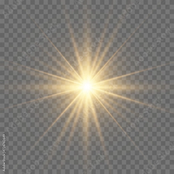 Fototapeta Bright Star. Transparent shining sun, bright flash. Sparks glitter special light effect. Sparkling magic dust particles. Vector sparkles.