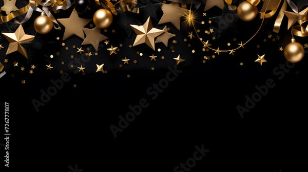 Fototapeta Flat lay composition for festive background with festive decorations and stars