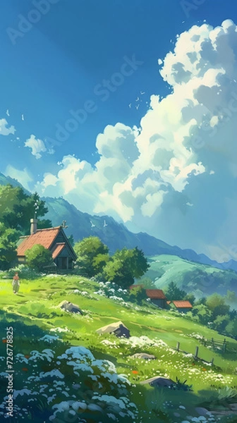 Fototapeta Anime Cartoon Landscape Smartphone Background Wallpaper Art