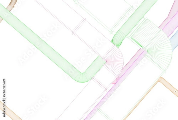 Fototapeta BIM (Building Information Modeling) ventilation system design 3d illustration.