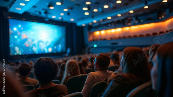 Fototapeta Während einer Veranstaltung in einem Saal mit Vortrag oder Kino und Kinofilm