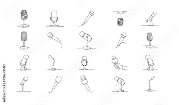 Fototapeta Continuous Line Drawing of Vector wired microphone icon design