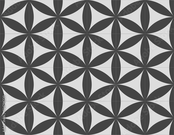 Fototapeta Flower of Life Pattern. Oriental ceramic tiles in shades of gray. EPS Illustration. 