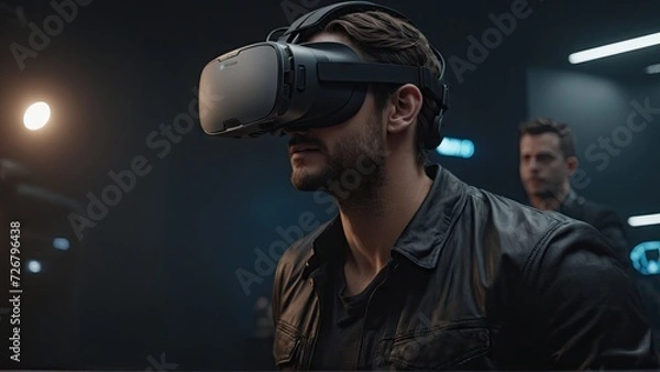 Obraz Man immersed in VR metaverse