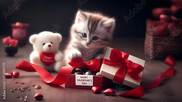 Obraz Valentine's Day, A Purrfect Valentine - AI Generated Illustration, Realistic