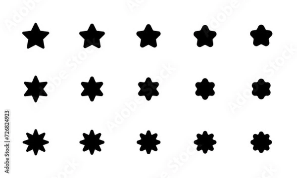 Obraz 黒い星のアイコンセット/星マーク/星形/星評価/スター/輝/光/イラスト/ベクター