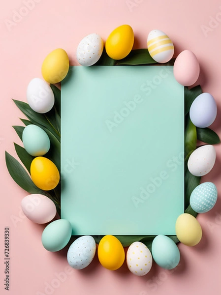 Fototapeta easter card with eggs, minimalistic easter card template, happy easter card, easter copyspace template