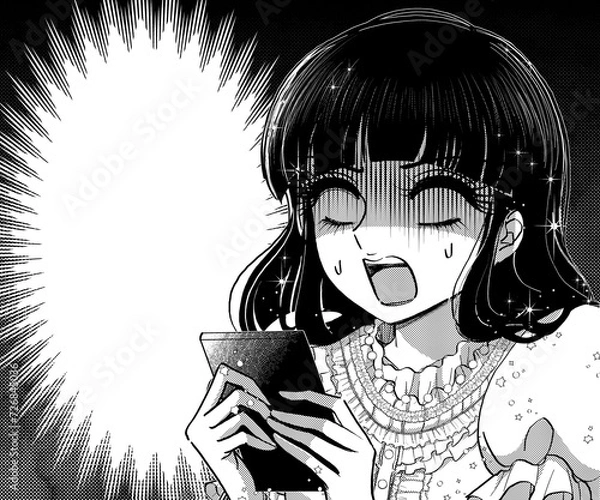 Obraz 昭和マンガ風お嬢様・白目で衝撃を受けるフキダシフレーム