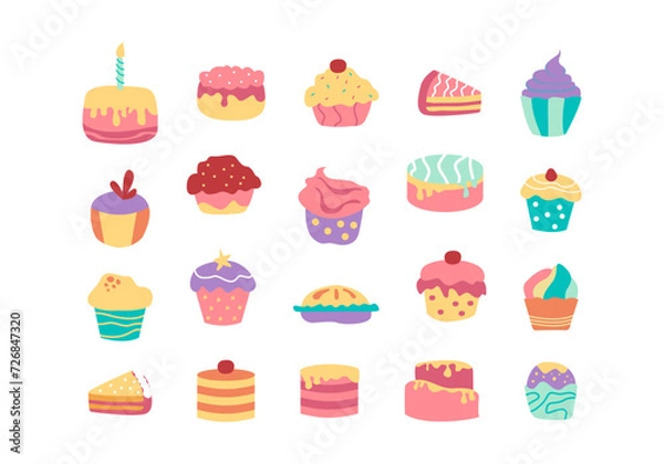 Fototapeta Cute Cake Slice Illustration Set
