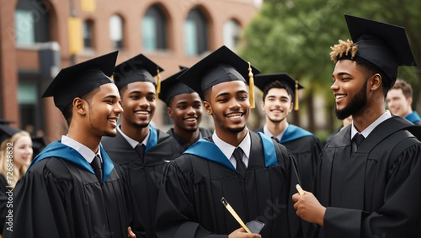 Fototapeta Group of a happy smiling male graduate students