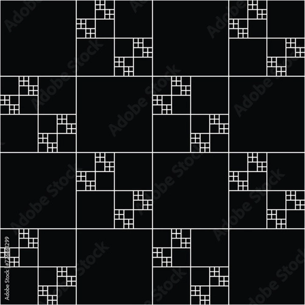 Obraz Fractal square ornament. Abstract black and white background. Geometric seamless pattern