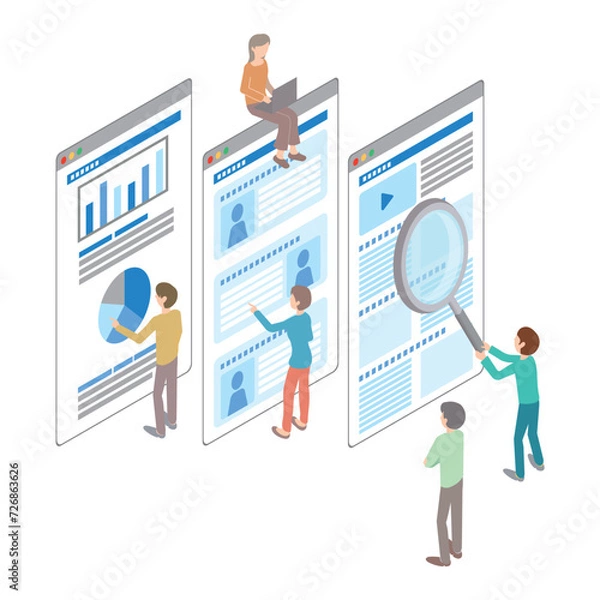 Fototapeta WEBサイトを解析している人たちのイラスト
