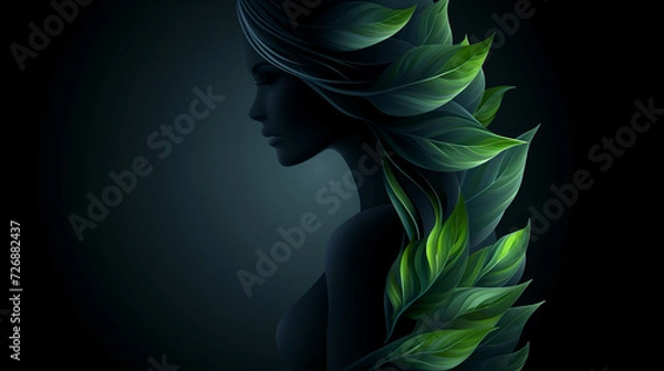 Fototapeta Abstract beauty girl on black background. with copy space.