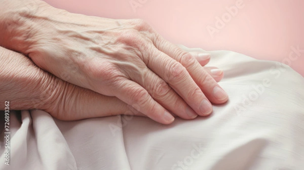 Obraz Wrinkled hands,  intertwined in a lifelong promise.